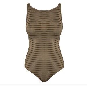 NWT JETS Jessika Allen 8 US 12 AU hi-neck one-piece swimsuit sheer mesh stone